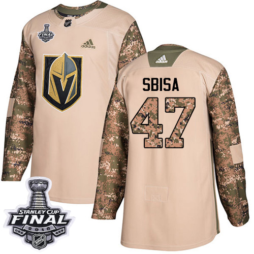 Adidas Golden Knights #47 Luca Sbisa Camo Authentic Veterans Day 2018 Stanley Cup Final Stitched NHL Jersey